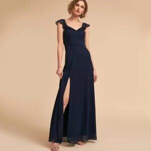 BHLDN Anthropologie Diana Navy Ruffle Maxi Gown $200